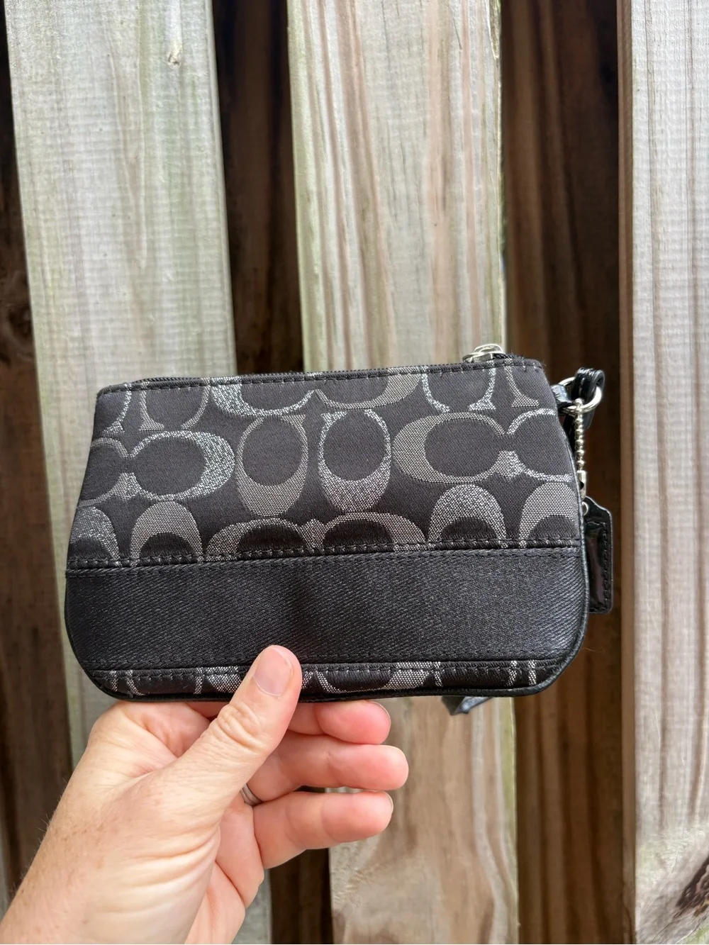 Coach Black and Silver Lurex Signature Wristlet